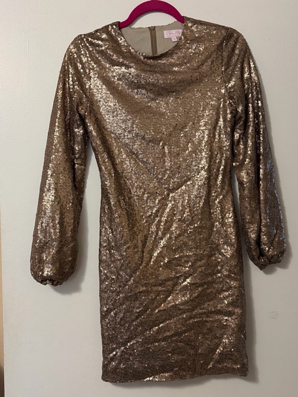 Pink Lily Gold Sequin Long Sleeve Mini Dress
